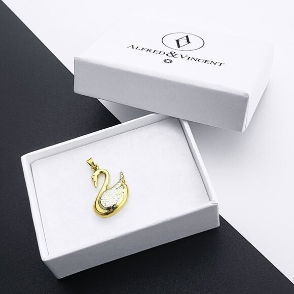 Swan Animal Charm Pendant Love & Fidelity Symbol in Real 14k Yellow & White Gold